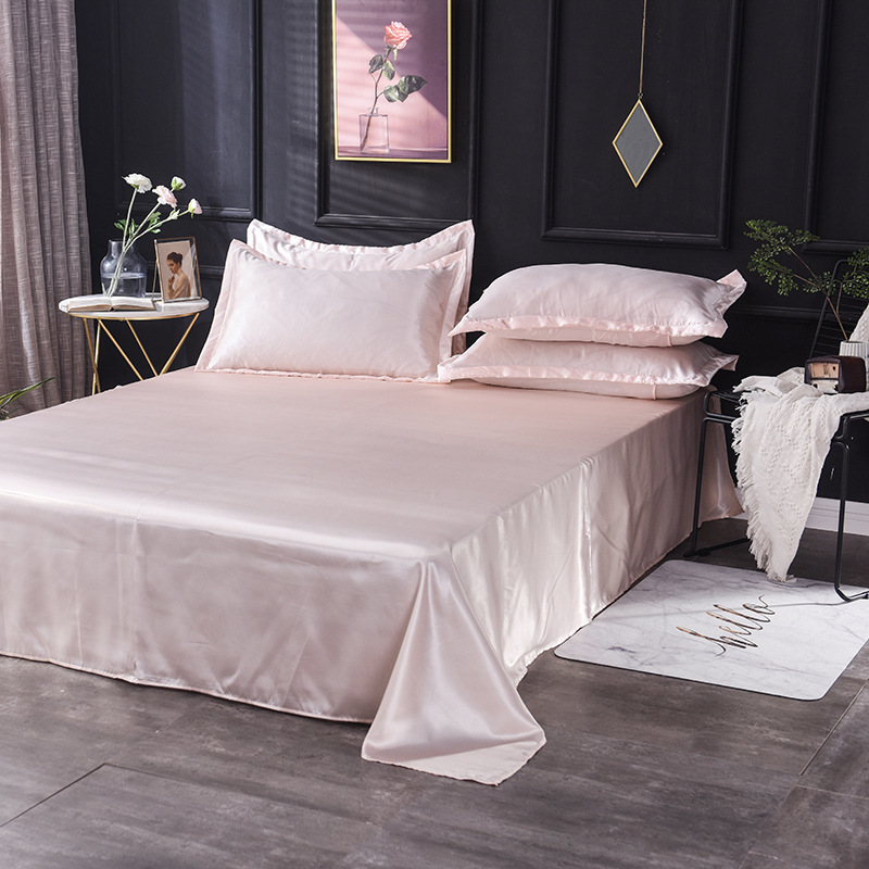 Wholesale Luxury 100% Satin Silk White Flat Sheet Silky Queen King Bed