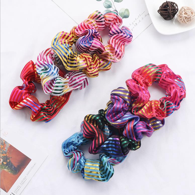

Laser Hair Band Elastic Stripe Girls Scrunchies Hair Rubber Ties Ropes Ponytail Holder Bronzing Headband Hair Accessories 8 Designs DW5015, As pic