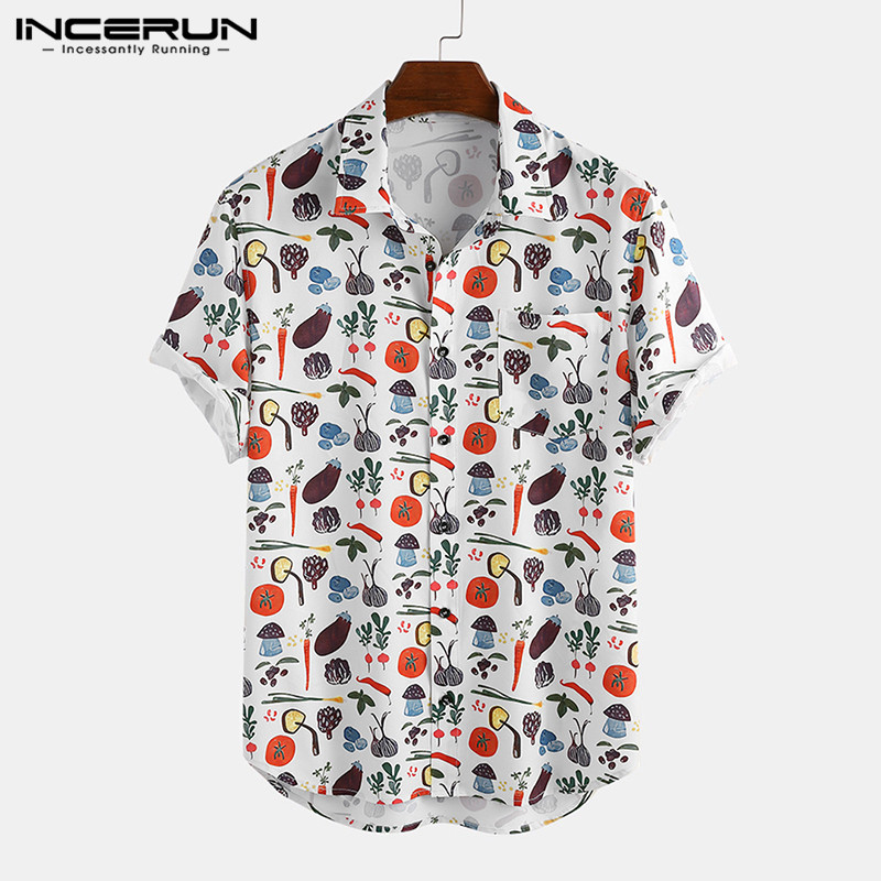 

INCERUN Men Summer Hawaiian Beach Blouse Casual Loose Printing Breathable Shirt Men Short Sleeve Shirts Lapel Tops Plus Size 7, Beige