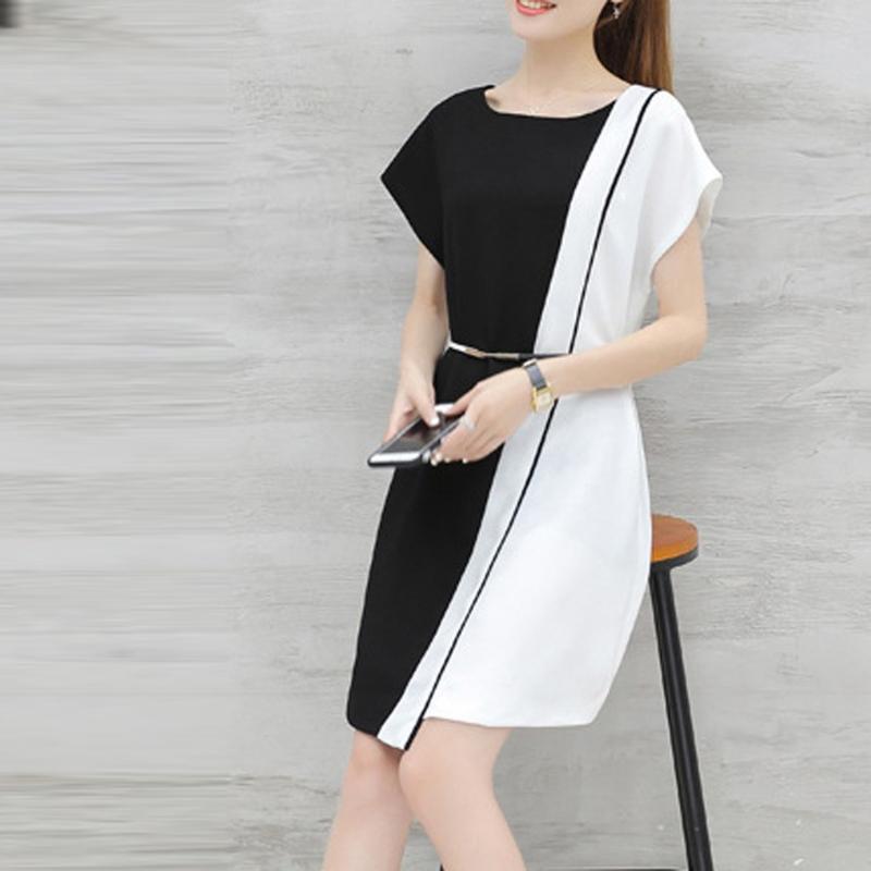 

2020 New Fashionable Women's Sheath Dress Black and White Plaid Stripe Belt Casual Work Dresses Sexy Bodycon Club Vestidos