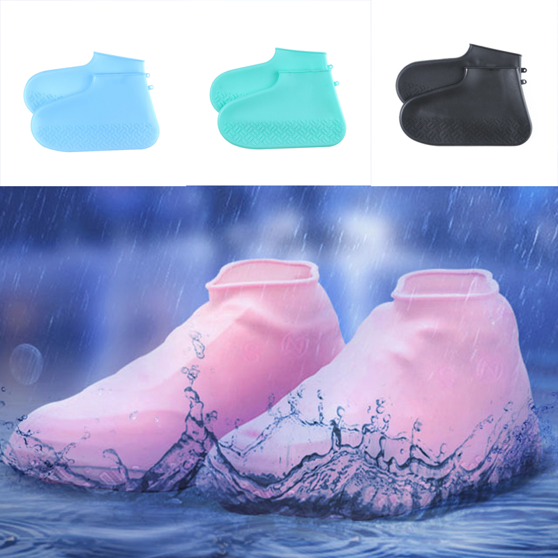 

Unisex Solid Color Waterproof Shoe Cover High Quality Thick Silicone Rain Boots Slip Wear-resistant Shoe Cover Protector, Black