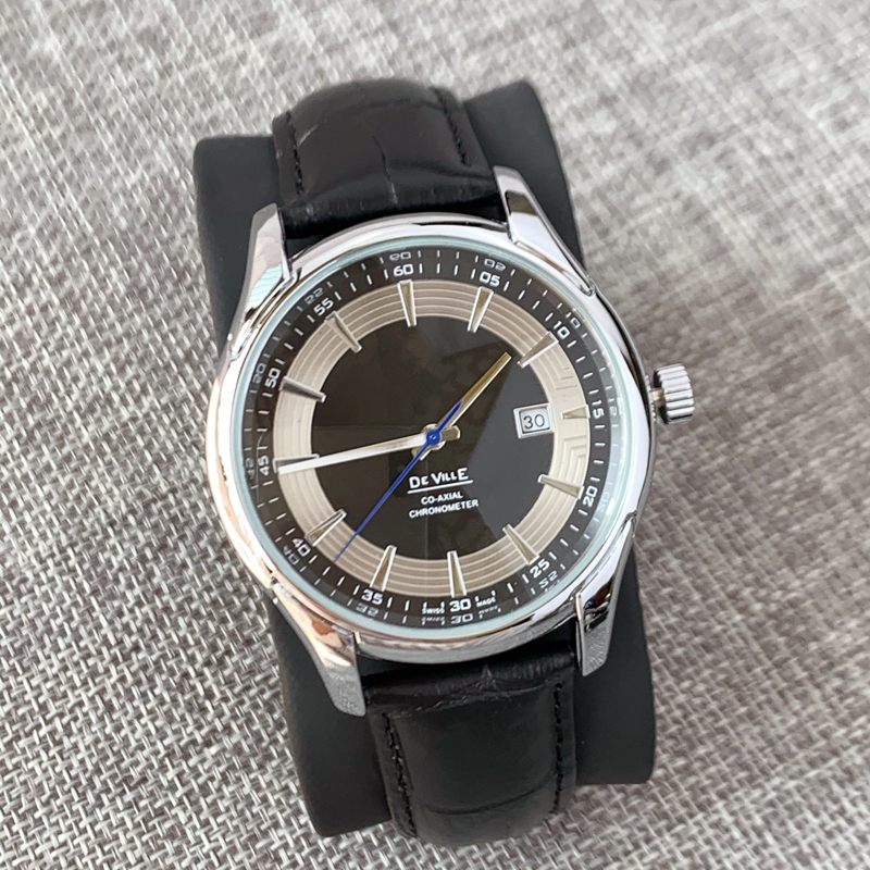 

2020 New model Fashion Man Watches Silver genuine leather Luxury Male Wristwatch calendar Classic Quartz Relojes De Marca Mujer high quality, Black band black dial