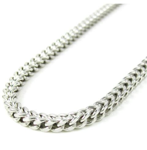 

24" 3mm 12 Grams 10k White Gold Franco Box Cuban Hip Hop Chain Necklace, Silver