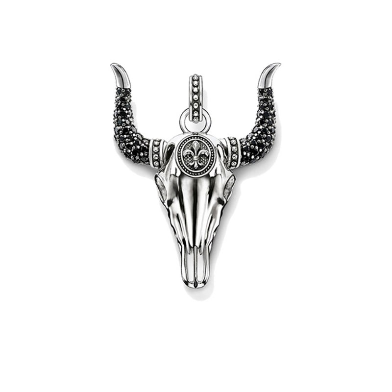 Corne Crâne Bull Pendentifs avec Lily Fluer-de-Lis pour Collier Thomas Style Noir CZ Argent Mode Bijoux DIY pour femmes Hommes 2018