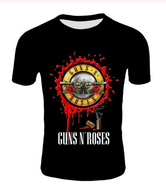 

New Fashion Punk T Shirt Guns N Roses T-Shirt Men Black Tshirt Heavy Metal Tops 3D Gun Rose Print Dress Hip Hop Tees, White;black