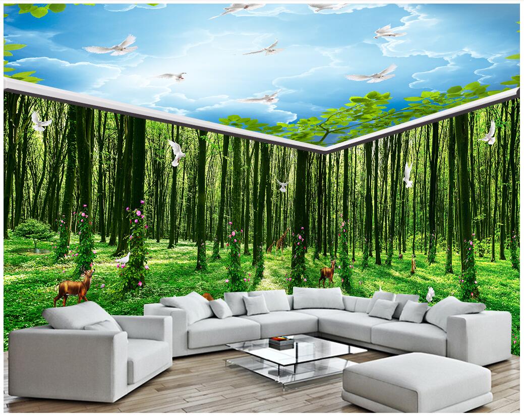 

3d wallpaer custom mural photo Fantasy forest animal kingdom flower vine full background home decor 3d wall murals wallpaper for walls 3 d, Sky blue