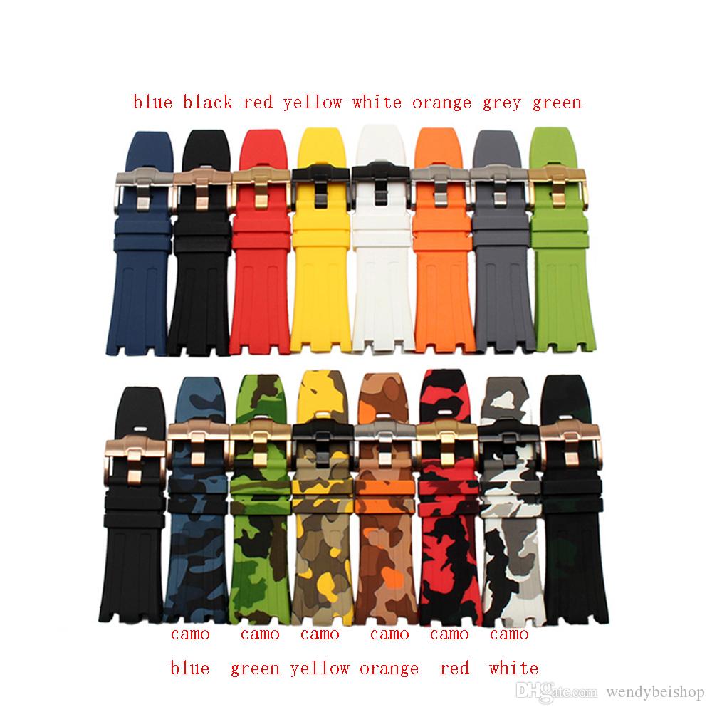 CARLYWET 28mm Wholesale Hot Sell High Quality Camo Color Waterproof Silicone Rubber Replacement Wrist Watch Band Strap Belt Loop-image-515783359