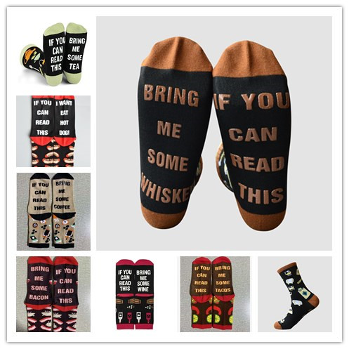 

Summer Funny Cotton Socks if you can read this bring me some Coffee Wine BACON Humor Words Women Men Ankle Socks, As pic