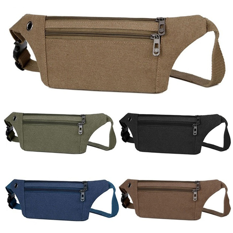 

Men Sport Canvas Belt Bag Women Waterproof Running Phone Bag, Khaki