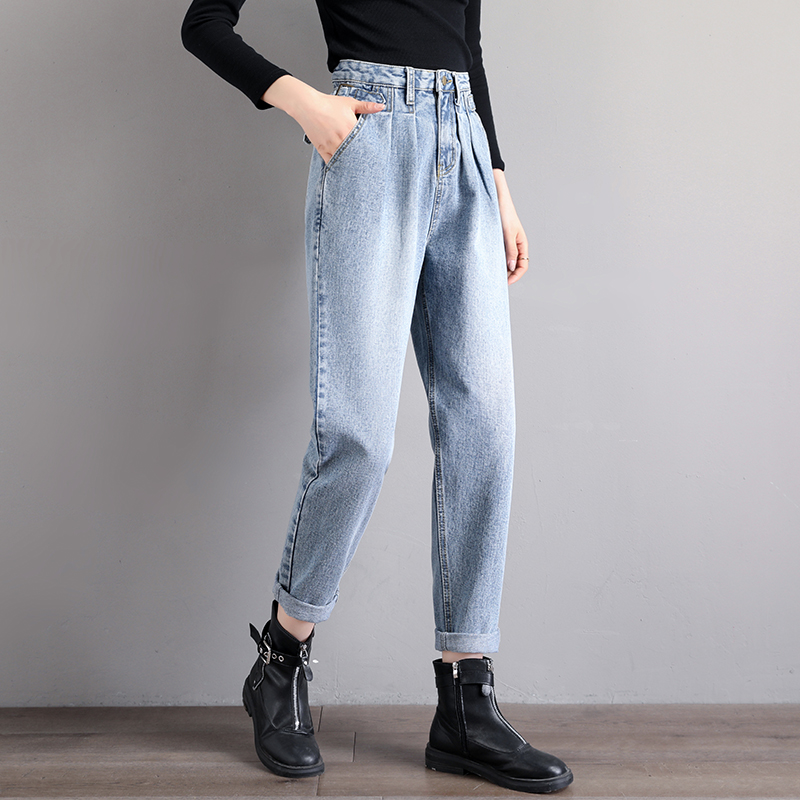 

2020 new straight tube Harun women's Retro mother high waist jeans plus size retro boyfriend jeans Street blue black pants