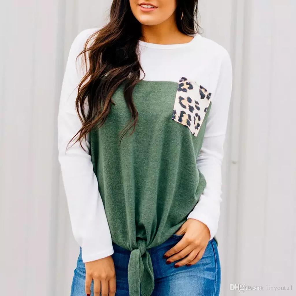 

2020 Women' Leopard Print Short Sleeve T-Shirt Summer Stitching Pocket O-Neck Plus Size Loose Ladies Tops Casual Soft Tshirt, 1#