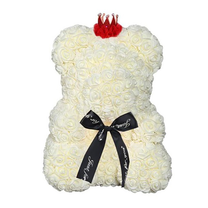 

25Cm Bear Of Roses Flowers Teddy Bear With Crown Wedding Festival Diy Surprise Wedding Gift For Girl Lover Milky White