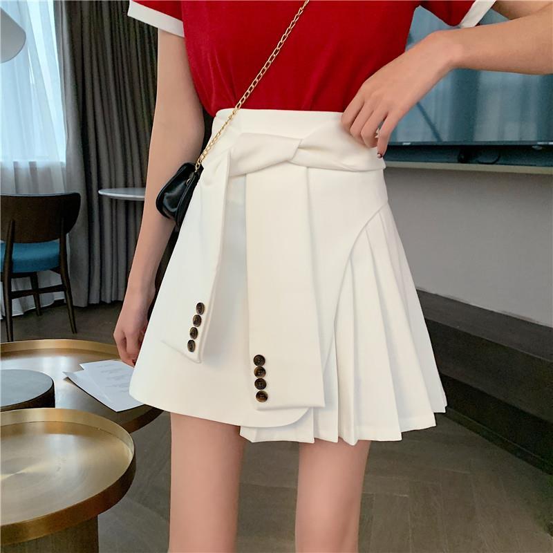 

Women 2020 Summer High Waist Fashion Solid Mini Skirt Female Pleated Short Skirt New Ladies Elegant Slim Chic A-Line Skirts Y232, Black