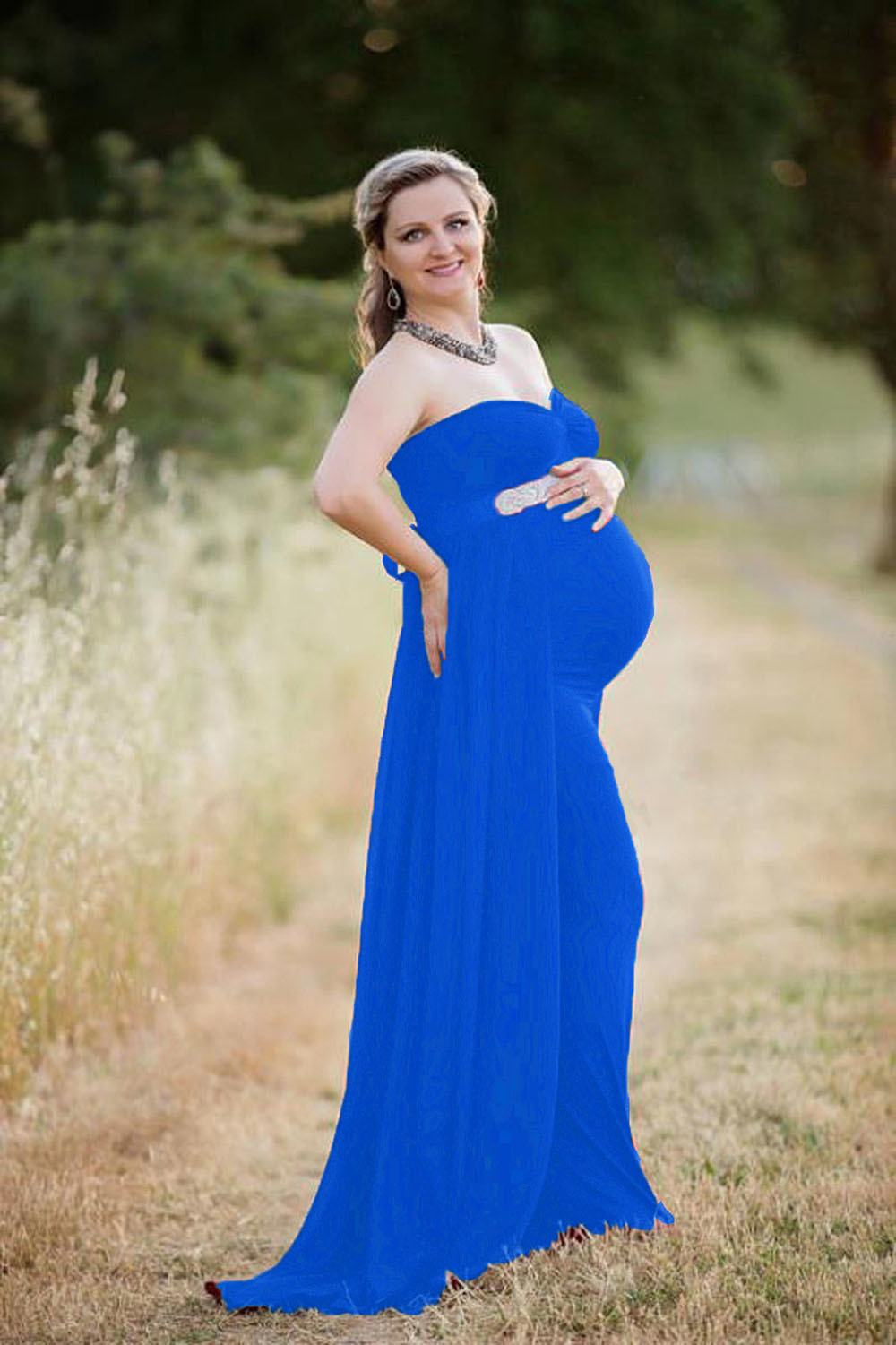 2021 Shoulderless Maternity Dress Photo Shoot Maxi
