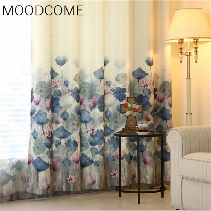 

Europe Type High-grade Shading Curtain Window Screen Lotus Moonlight Window Screening Curtains for Living Dining Room Bedroom, Tulle