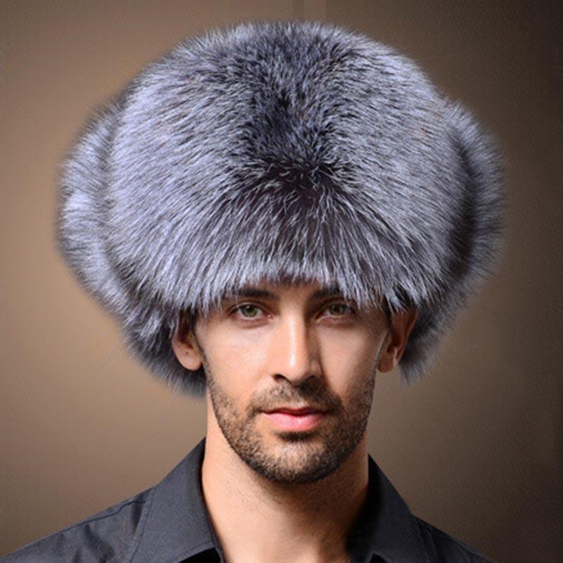 

Naiveroo High Quality Mens Faux Fox Fur Winter Hats Lei Feng Hat With Ear Flaps Warm Snow Caps Russian Thicken Hat Bomber Cap, Black