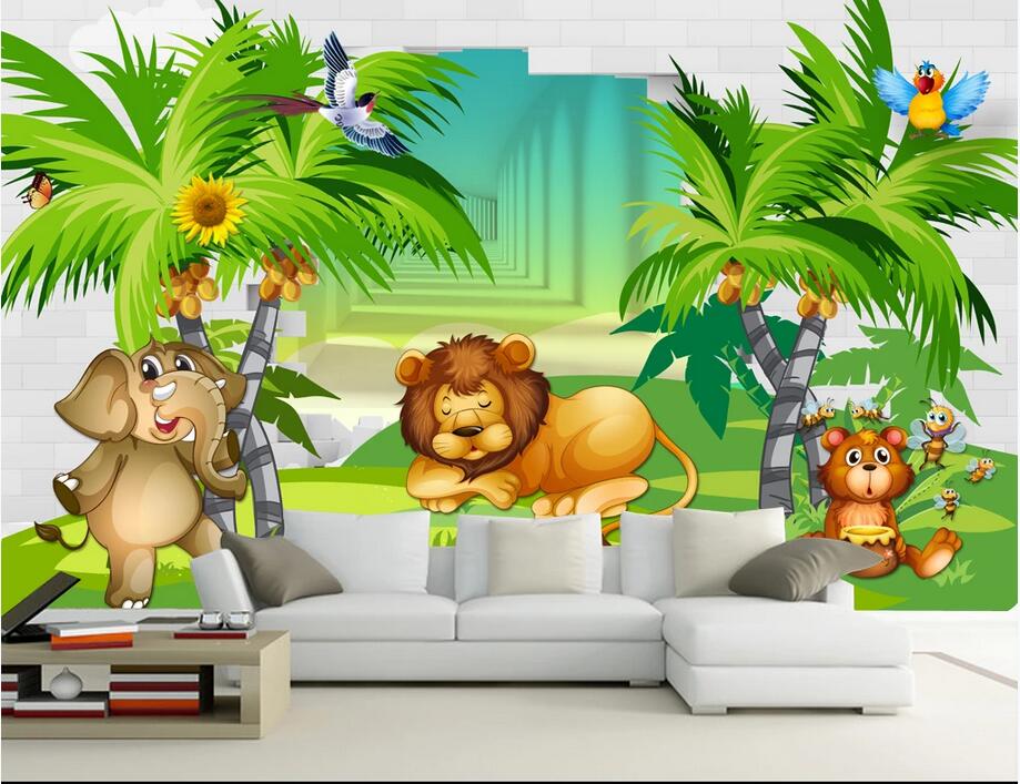 

3d wallpaper stickers custom photo 3D cartoon animal fresh bird elephant cartoon children's room mural sticker wallpaper for walls 3 d, Non-woven wallpaper