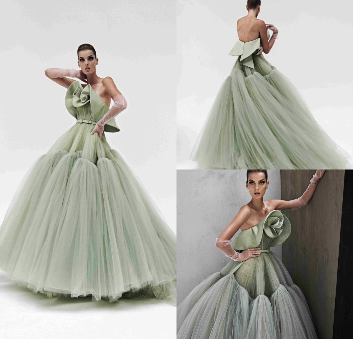 

2020 Azzi & Osta Evening Dresses Satin Tulle A Line Ruffles Gorgeous Fairy Prom Dress Custom Made Floor Length Party Gowns Robes De Soirée, Green