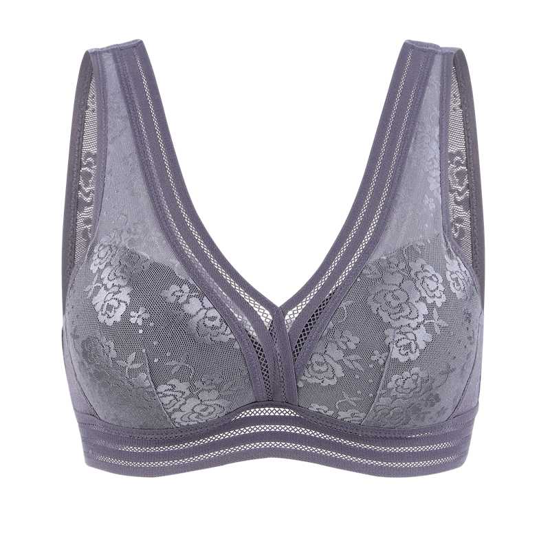 

Womens Sexy Lingerie White Lace Bralette Bras Lace Ladies Front Buckle Underwear Brassiere BH Tops Cup B C D, Iron gray