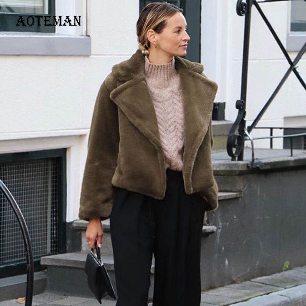 

Plus Size Autumn Winter Coat Women 2019 Casual Slim Solid Short Faux Fur Coat Vintage Turn-down Collar Long Sleeve Jackets Coats, Gray