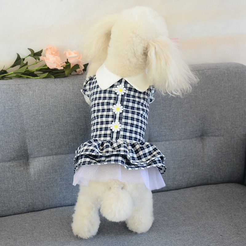 

Summer Plaid Princess Flower Dress For Small Medium Puppy Wedding Dress Dog Dogs Chihuahua Cotton Breathable Pet Clothes, Blue plaid