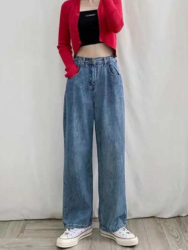 

Women Jeans Straight Denim Pants Leisure Loose High Waist Vintage wide leg jeans Women Jean Korean Style All-match Simple SHEIN, Blue