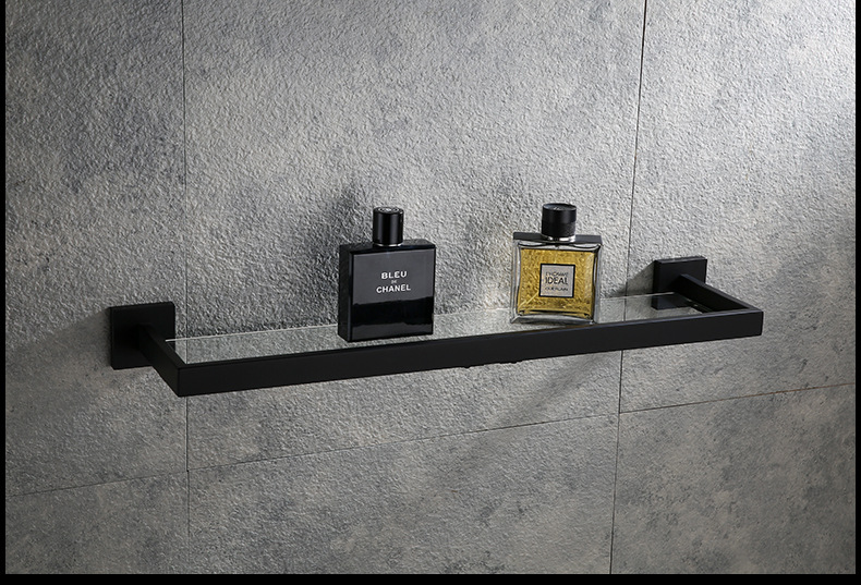 

Bathroom Shelves Stainless Steel Shower Gel Glass Frame Black Nail-free Simple TowelRack Storage For Soap Black Gold color