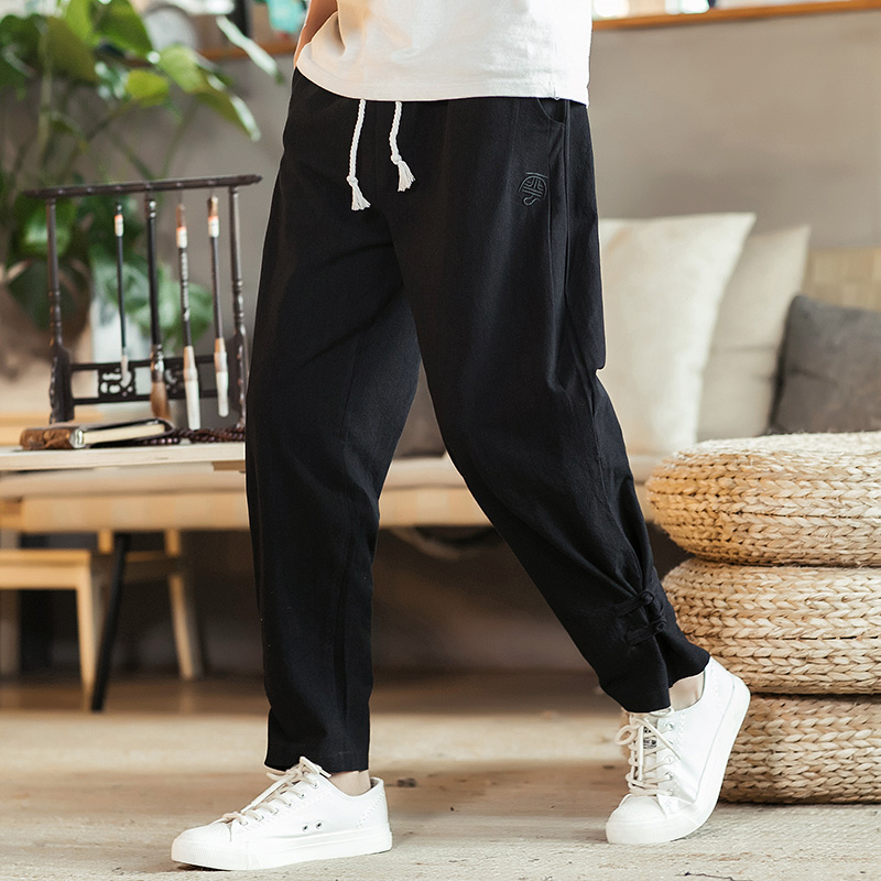 

Cotton Linen Casual Harem Pants Men Joggers Man 2020 Summer Trousers Male Hip hop Baggy Sportswear Pants Streetwear, Wine red