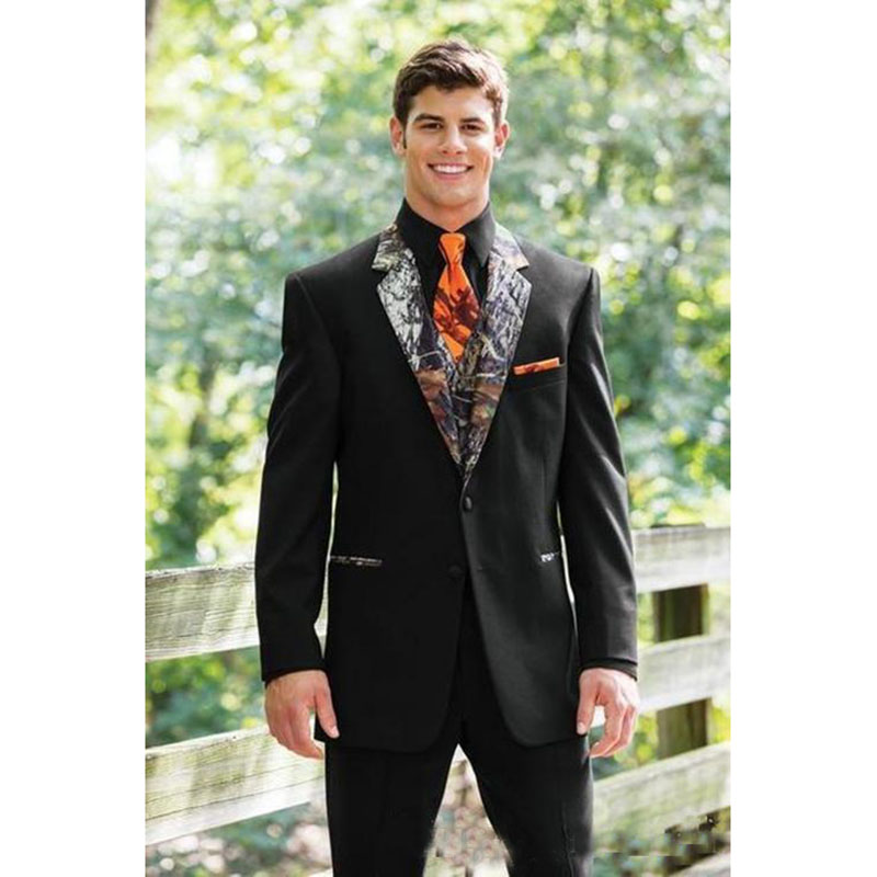

Black Groom Suits Two Buttons Notched Lapel Groomsmen Suits Men's Wedding Country Camo Tuxedos (Jacket+Pant+Vest), Burgundy