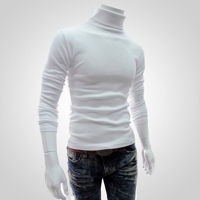 

PuimentiuaNew Arrival Men's Warm Turtleneck Sweater Hombre Fashion Solid Knitted Mens Sweaters Casual Slim Pullover Male Top, White