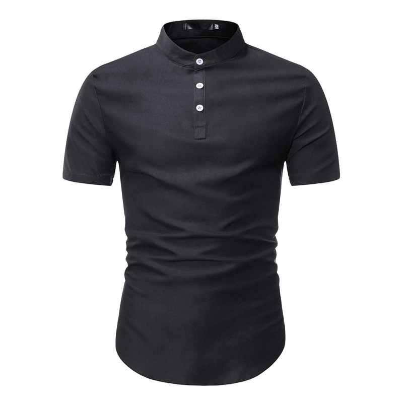 

Mens Short Sleeve Mandarin Collar Dress Shirts Slim Fit Cotton Linen Shirt Men Work Business Casual Shirt Male Camisa Masculina, Khaki