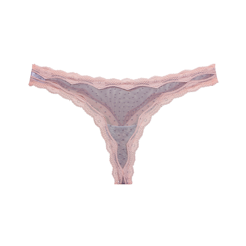 

Wholesale Ladies Underwear Transparent Mesh Lace Polka Dot Women's Panties, Black