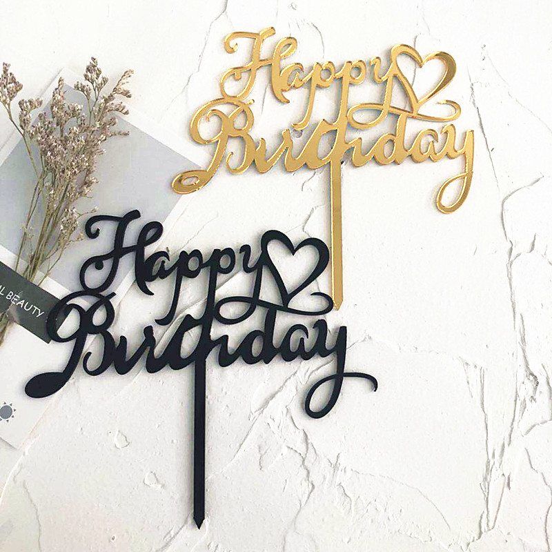 2020 Happy Birthday Acrylic Cake Topper Gold Heart Cupcake Topper For Kids Birthday Party Cake Decorating Supplies Baby Shower-image-549408060