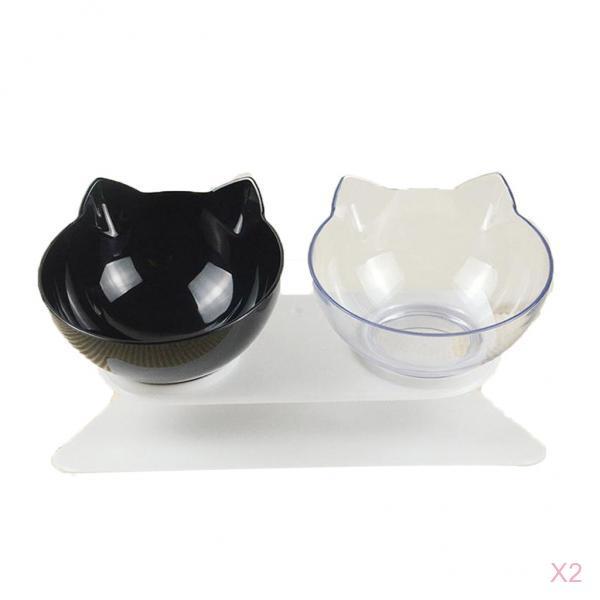 

2pack durable pet feeding dual bowl anti-slip food water feeder cat supplies