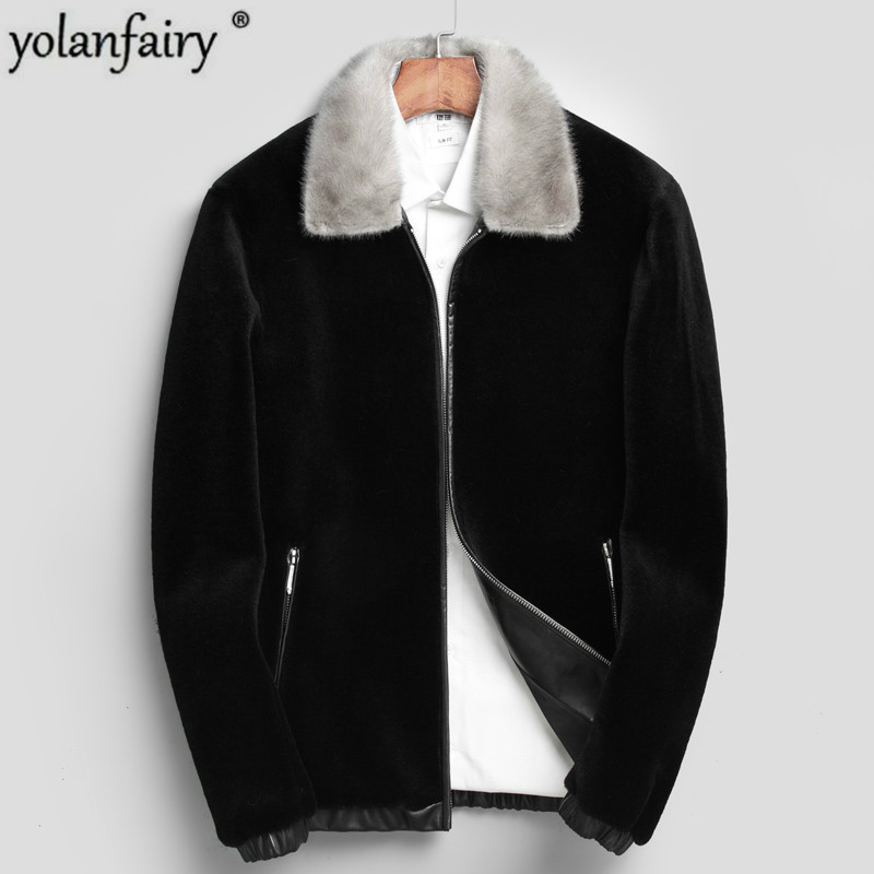 

Real Fur Coat Natural Wool Coat Winter Jacket Men Clothes Mens Real Collar Warm Outwear Veste Homme L17721 YY333, Black
