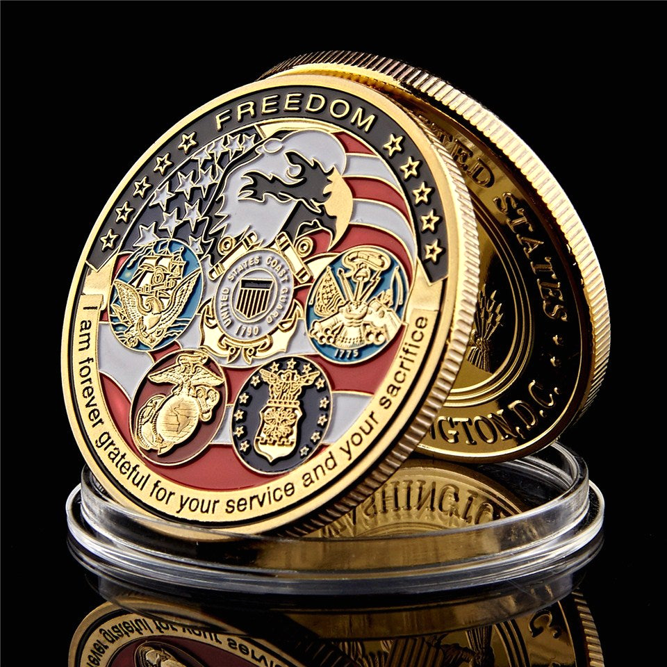 USA Navy USAF USMC Army Craft Coast Guard American Free Eagle Totem Gold Military Medal Challenge Coin-image-522392905