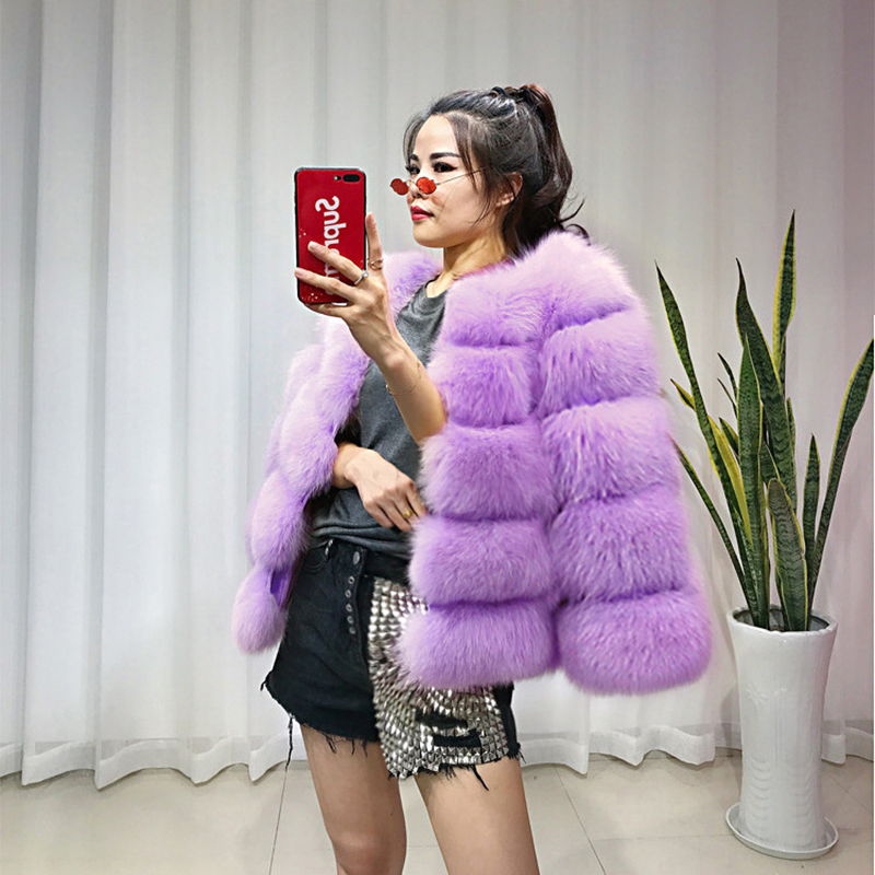 

Fashion-Winter Fox Fur Coat Jacket Women Faux Fur Parka Coat Outerwear Round Neck Long Sleeve Warm Coats Women Short Wool Coat CJE1006, Purple