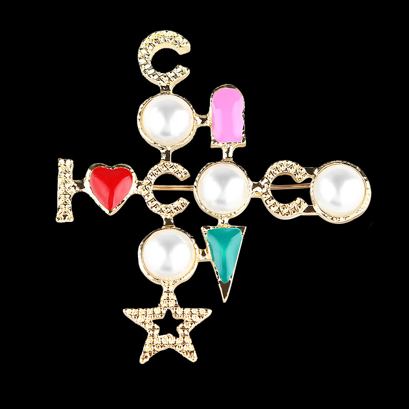 

Pearl Cross Brooch Coco Suit Lapel Pin Famous Jewelry Gift for Love High Quality, Gray
