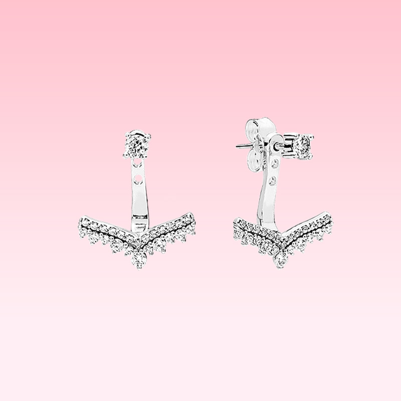 

Beautiful CZ diamond Pendant Earring Women Summer Jewelry for Pandora 925 Silver Princess wish bone Stud Earrings with Original box