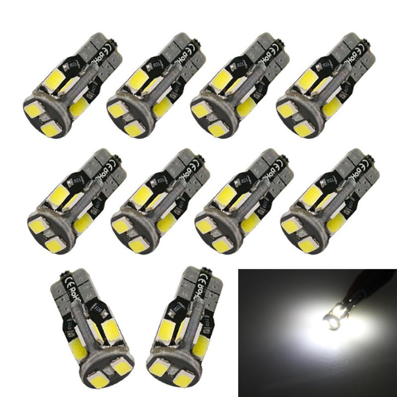 

10pcs Car T10 W5W LED Canbus Bulb 5730 5630 SMD For Side Marker Wedge License Plate Reading Lamp Pure White Light 6000k DC12V, As pic