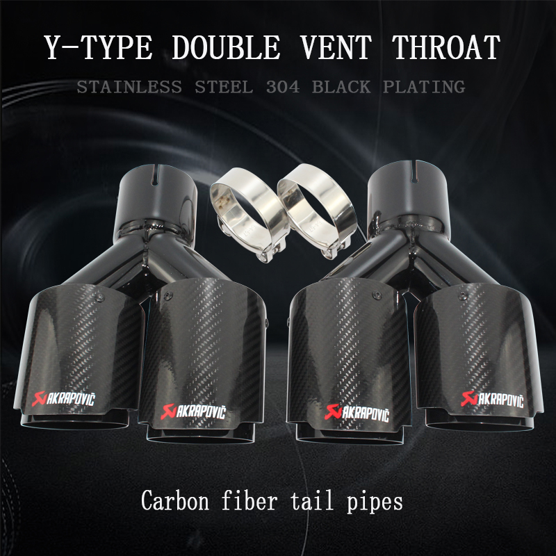 

universal 304 stainless steel black and bright carbon fiber y-type double outlet straight edge exhaust pipe tailpipe