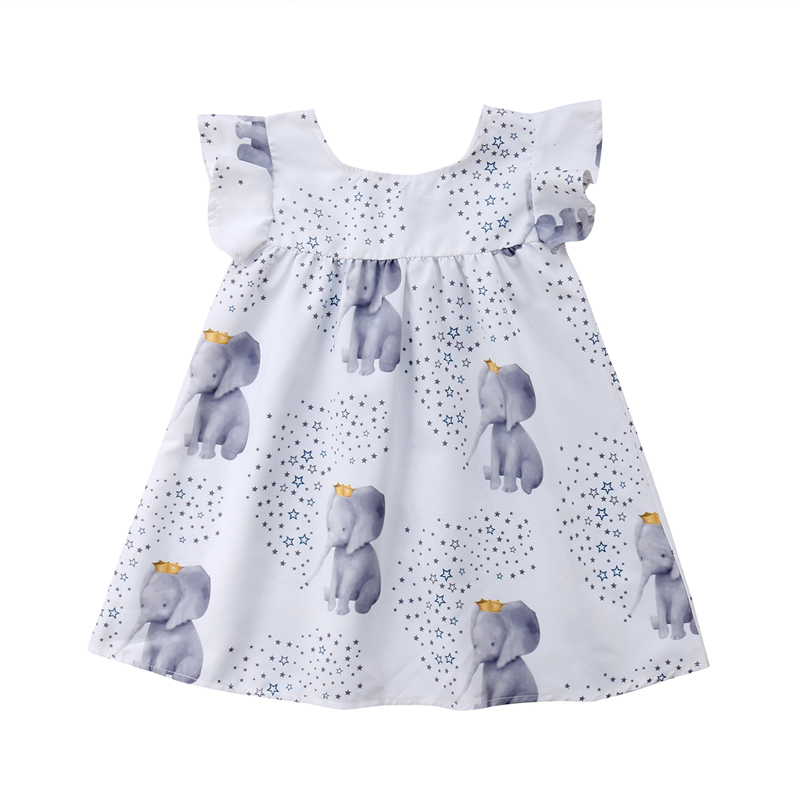 

Newborn Toldder Baby Girls Clothes Dress Elephant Stars Princess Party Dress Ruffle Sleeve Sundress 1-5Y, As pic