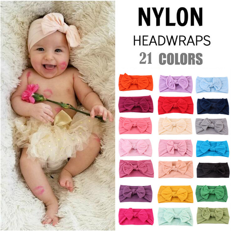 

21 color Children's nylon hair band European and American Baby solid color Bow Headband Fashionable Kids bowknot Headband T9I00260, As picture