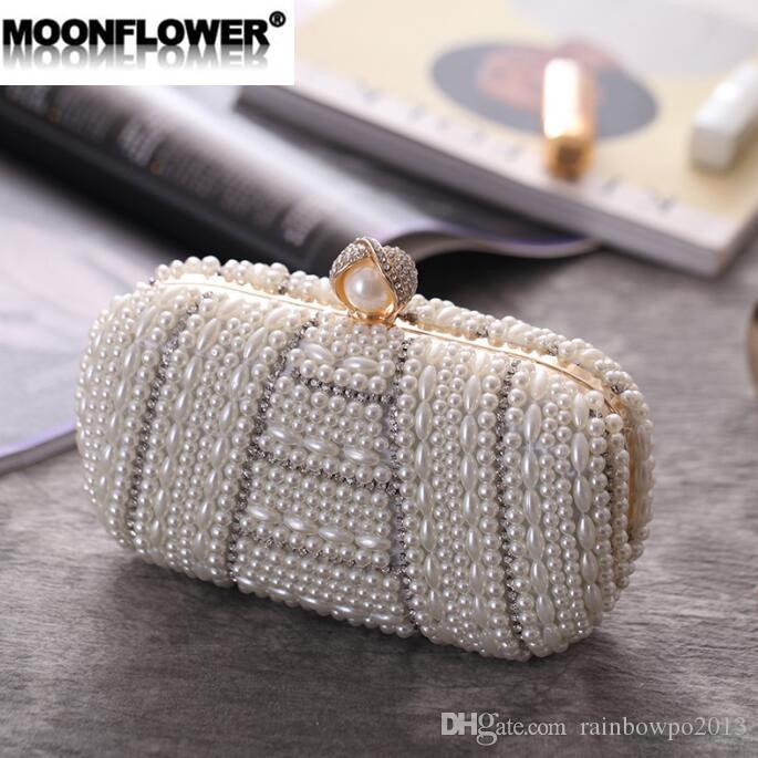 

Factory wholesale women bag handmade beaded womens dinner bags boutique double-sided pearl banquet handbag banquets nightclub wedding dress handbags, White(boutique packaging)