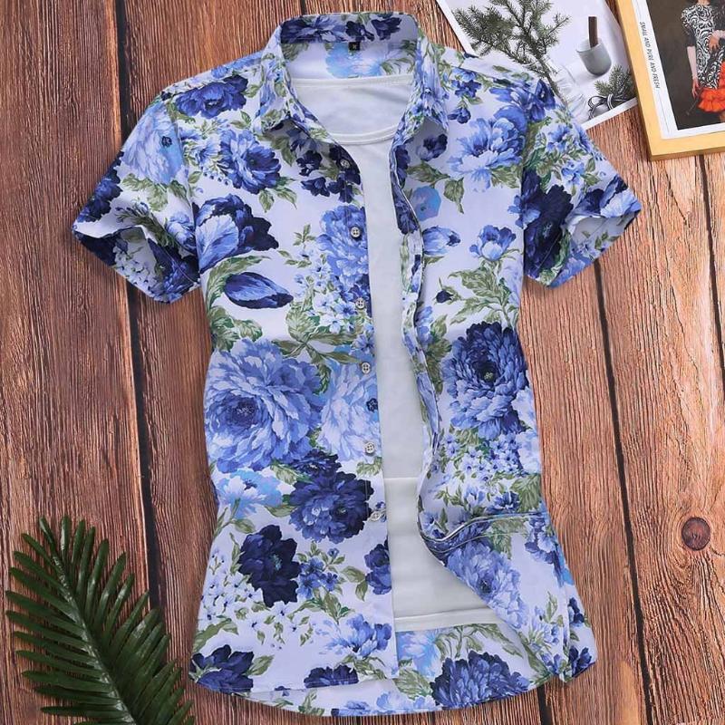 

Mens Colorful Unique Hawaii Style Summer Ethnic Pattern Print Turn Down Collar Short Sleeve Shirt Men shirt 1.9