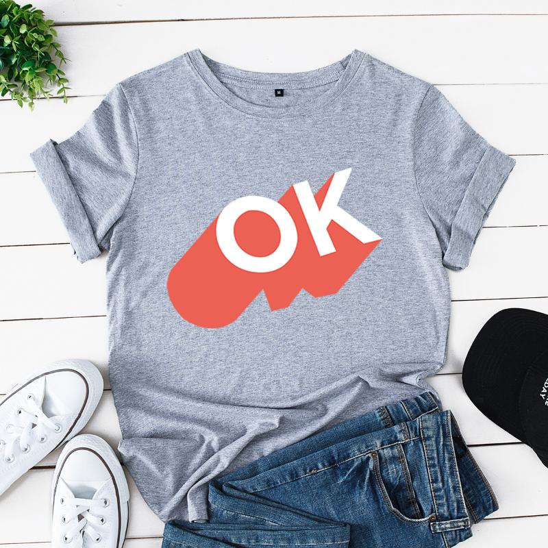 

Harajuku Ok Letter Print T Shirt Women Cotton Short Sleeve Tee Shirt Large Size 5XL Loose T-shirt Casual Tops Summer Tshirts, No pattern