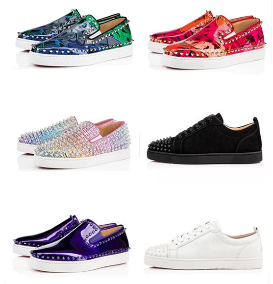 

2019 Sneaker Studded Spikes men trainers Red Bottom Shoes Top quality GREY NEW Designer Brand Flats 100% Genuine Leather, Black