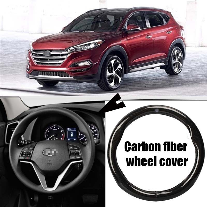 For Hyundai Tucson Car Carbon Fiber Leather Steering Wheel Cover Sport Racing-image-454734488