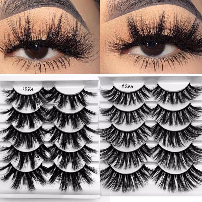 

5 Pairs 5D Faux Mink Hair False Eyelashes Long Thick Wispies Fluffy Eyelashes Extension Multilayer Lashes Full Volume Eye Makeup
