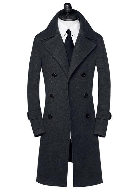 

Autumn Double-breasted wool coat mens trench coats slim fashion casual coat men overcoat jaqueta masculina plus size  - 9XL, Black